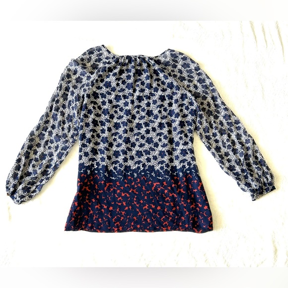 Tory Burch Womens Silk Blouse Blue Floral Long Sleeve Button Cuff Keyhole Neck - Picture 4 of 12